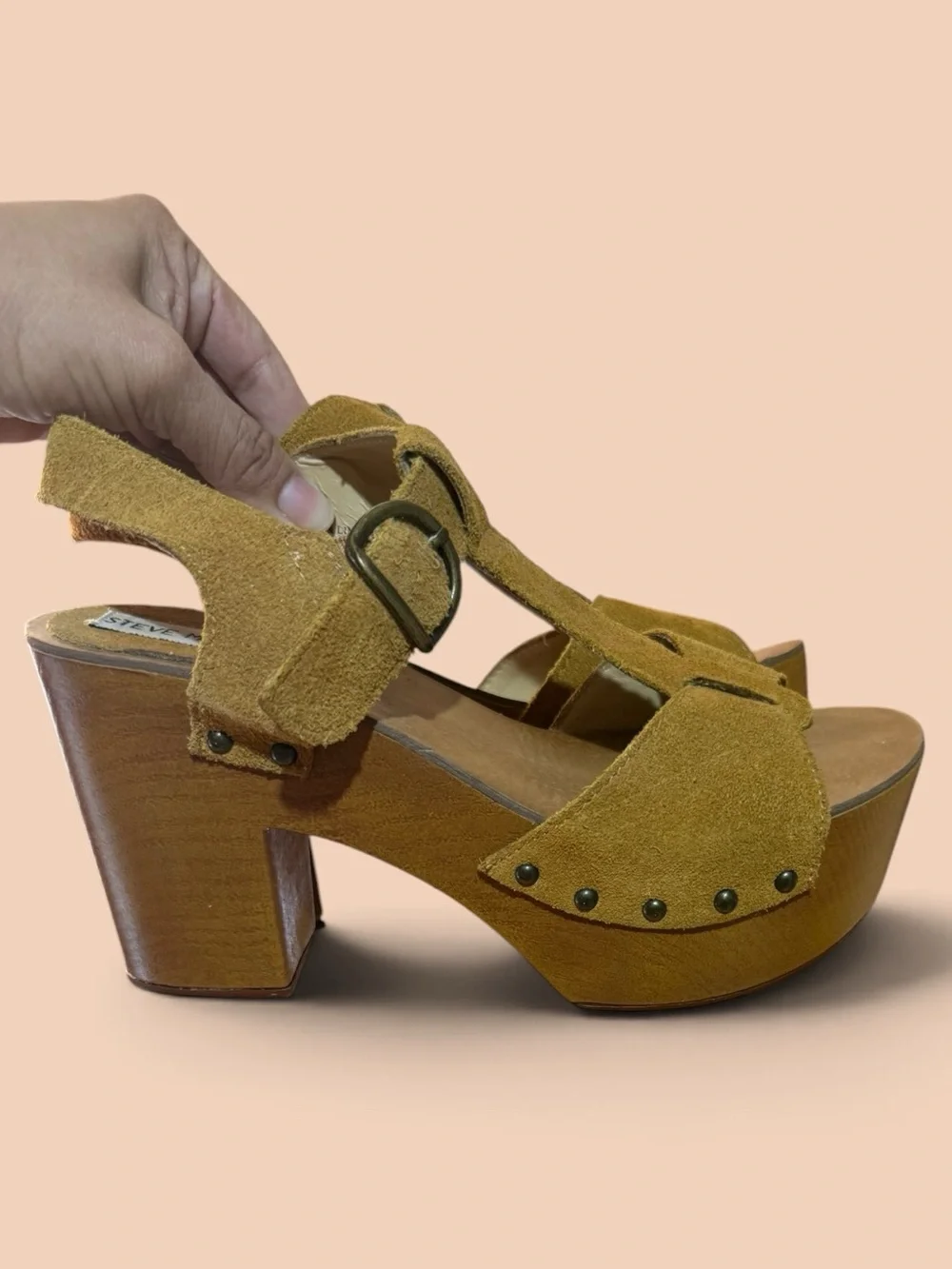 Steve Madden Lagunna Suede Platform Clog Sandals Tan Brown Size 8